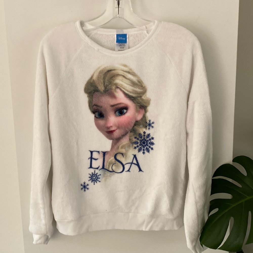 DISNEY ELSA FROZEN soft fuzzy fierce sweatshirt sweater top L princess resort